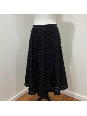 ANTHROPOLOGIE Maeve  Black Grazia Textured Fringe Midi Skirt - 6
